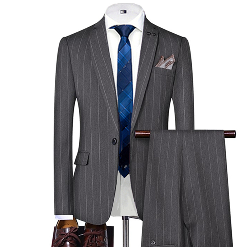 Men Formal Wear Wedding - Ternos Masculinos Listrados Cinza/Preto de Um