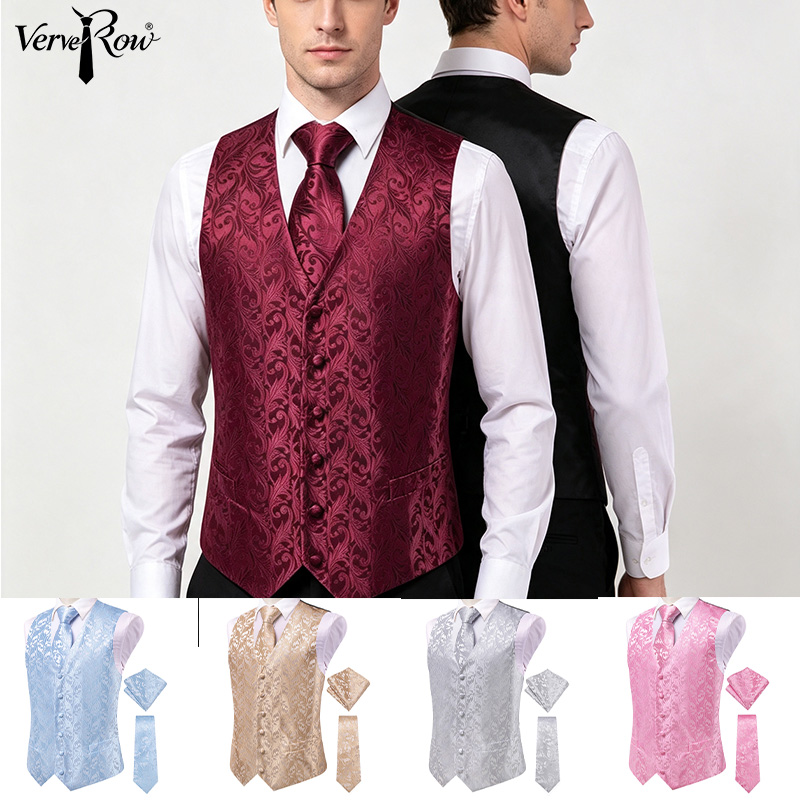 Men'S Formal Wear Ties - Colete de Terno Masculino VerveRow Bordô