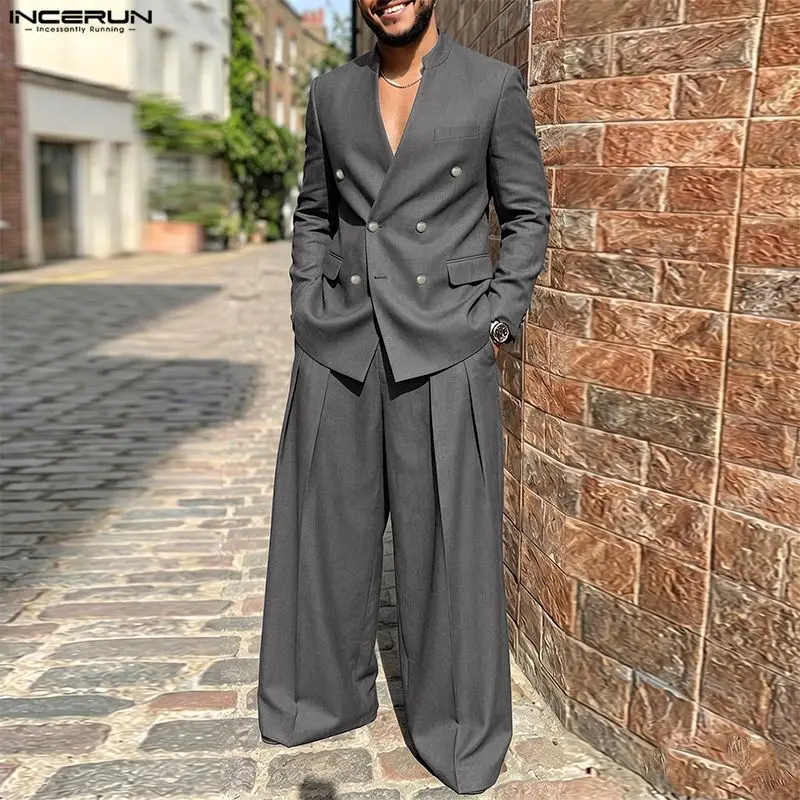 Double Breasted Blazer - Conjuntos Masculinos INCERUN, Blazer de Manga