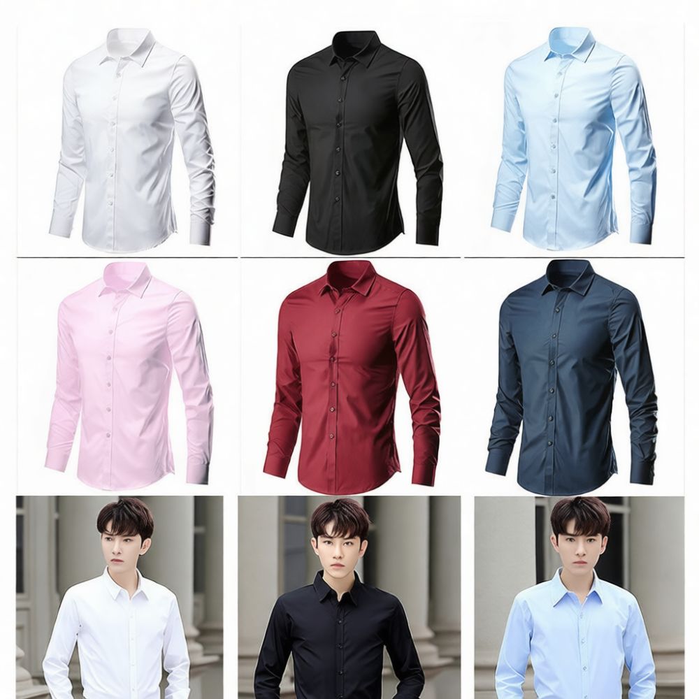 Camisa social masculina de cor - Men Formal Office Wear Shirts avaliação e preço