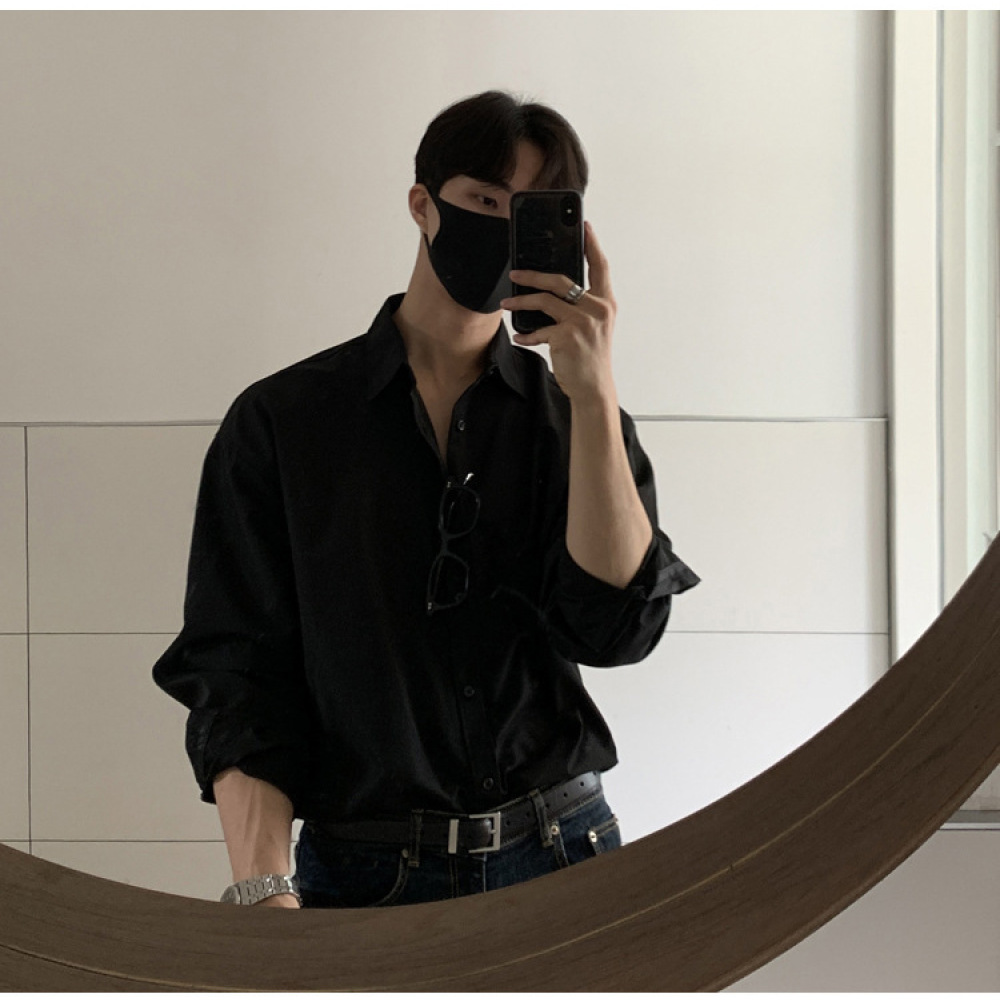 Camisa masculina de manga comp - Men Formal Office Wear Shirts avaliação e preço