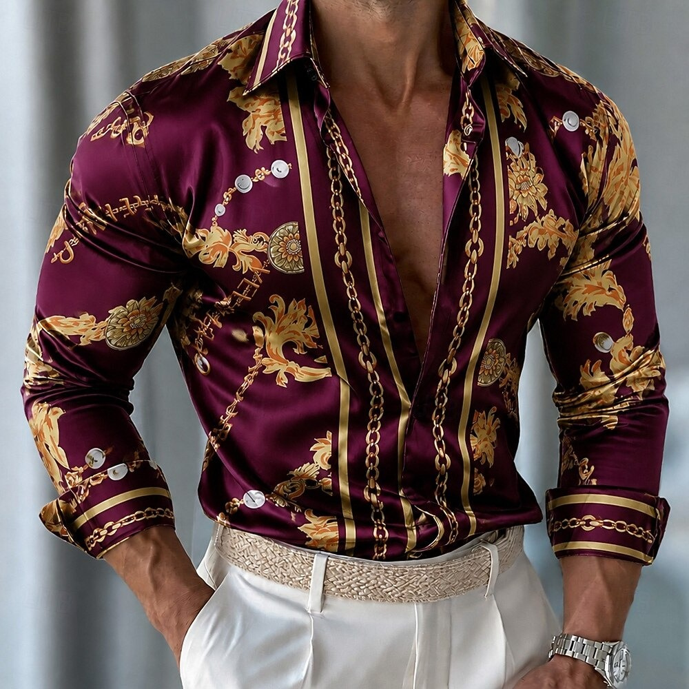 Camisa Masculina de Cetim Flor - Men'S Holiday Formal Wear avaliação e preço
