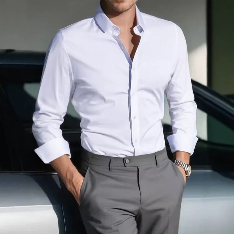 Nova Chegada: Camisas Sociais  - Men Formal Office Wear Shirts avaliação e preço