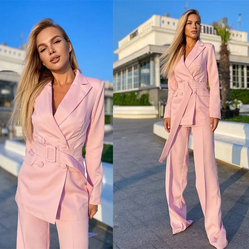 Conjuntos Femininos Rosa de 2  - Double Breasted Blazer avaliação e preço
