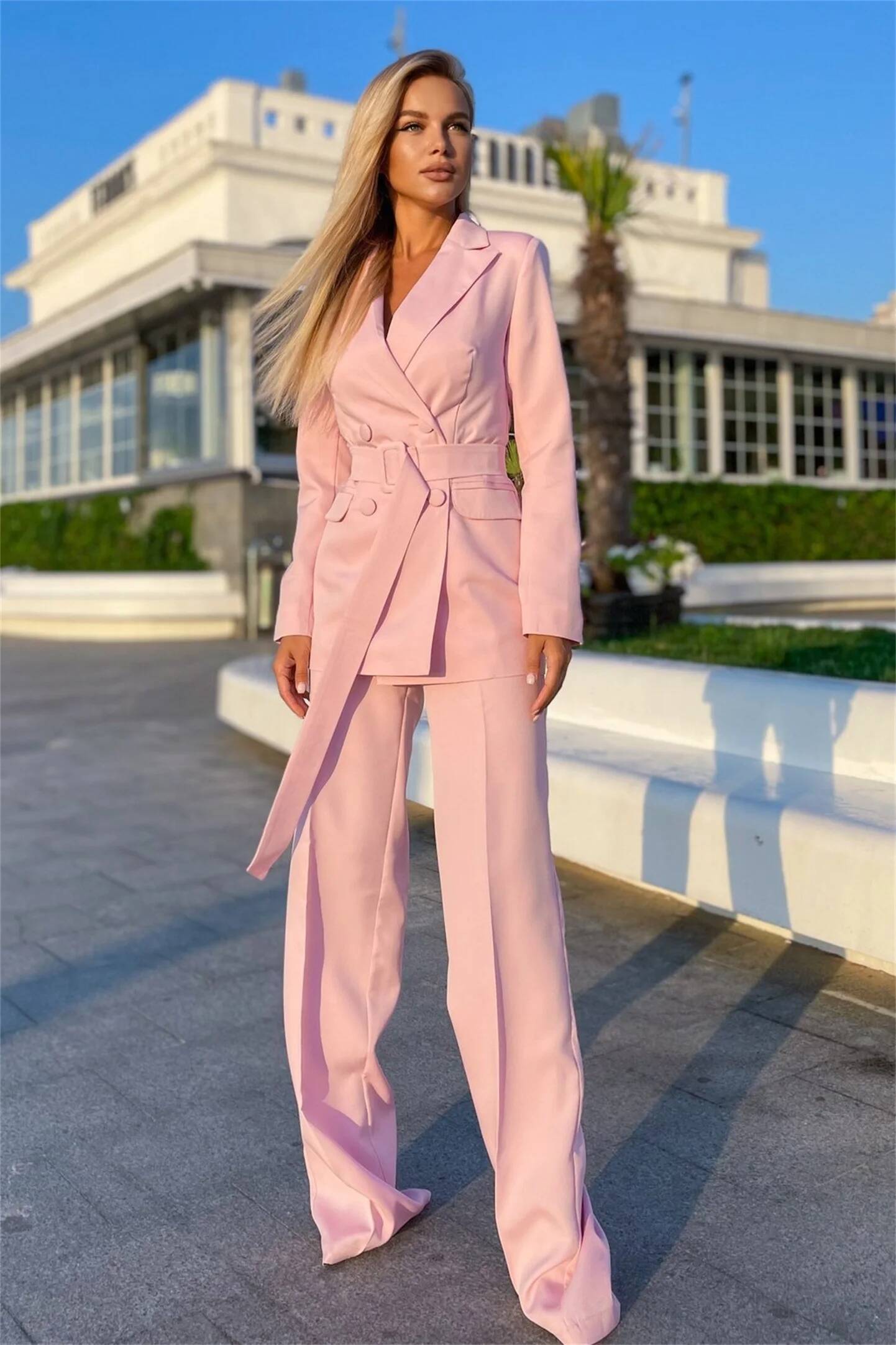 Conjuntos Femininos Rosa de 2  - Double Breasted Blazer avaliação e preço