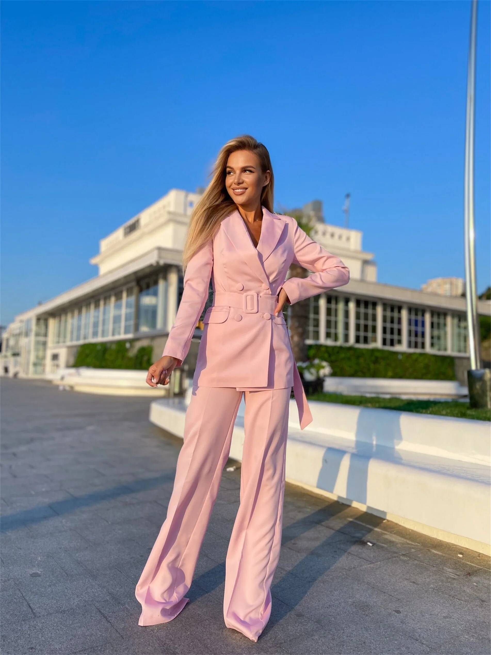 Conjuntos Femininos Rosa de 2  - Double Breasted Blazer avaliação e preço